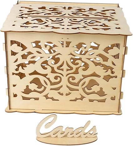 Amosfun Dibujo Floral Madera Caja de Tarjeta de Boda ...