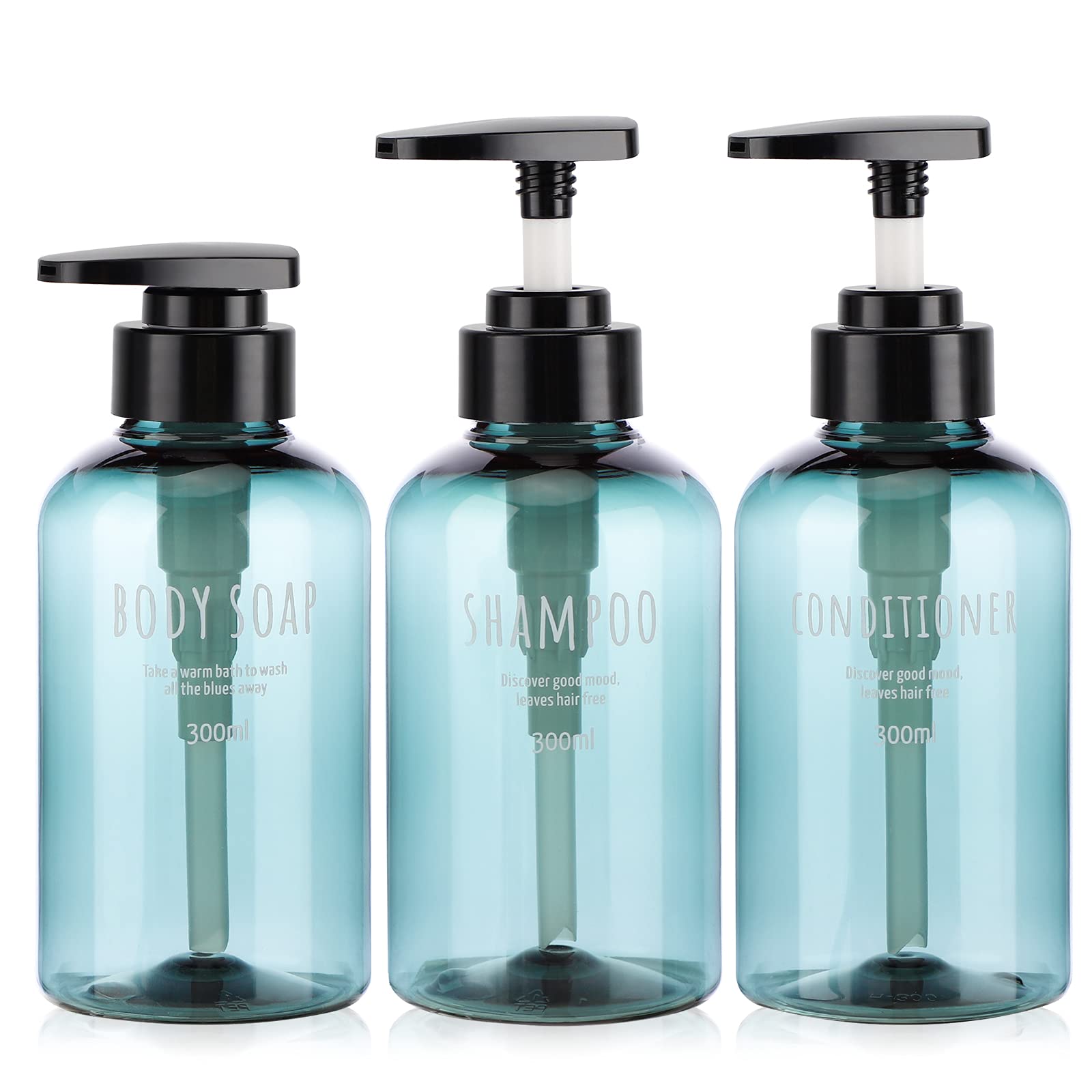 Segbeauty 3pcs Dispenser Bottles for Bathroom, 10.1oz/300ml Refillable Pump Bottles for Liquid Body Soap Shampoo Conditioner Shower Gel Hotel Home Plastic Press Lotion Dispenser - Blue