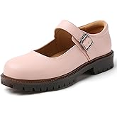 XSE Women's Mary Jane Flats in Black Chunky Comfortable Non-Slip Sole Cute Dressy Design for Casual School or Work for Mary Jane Women Shoes
