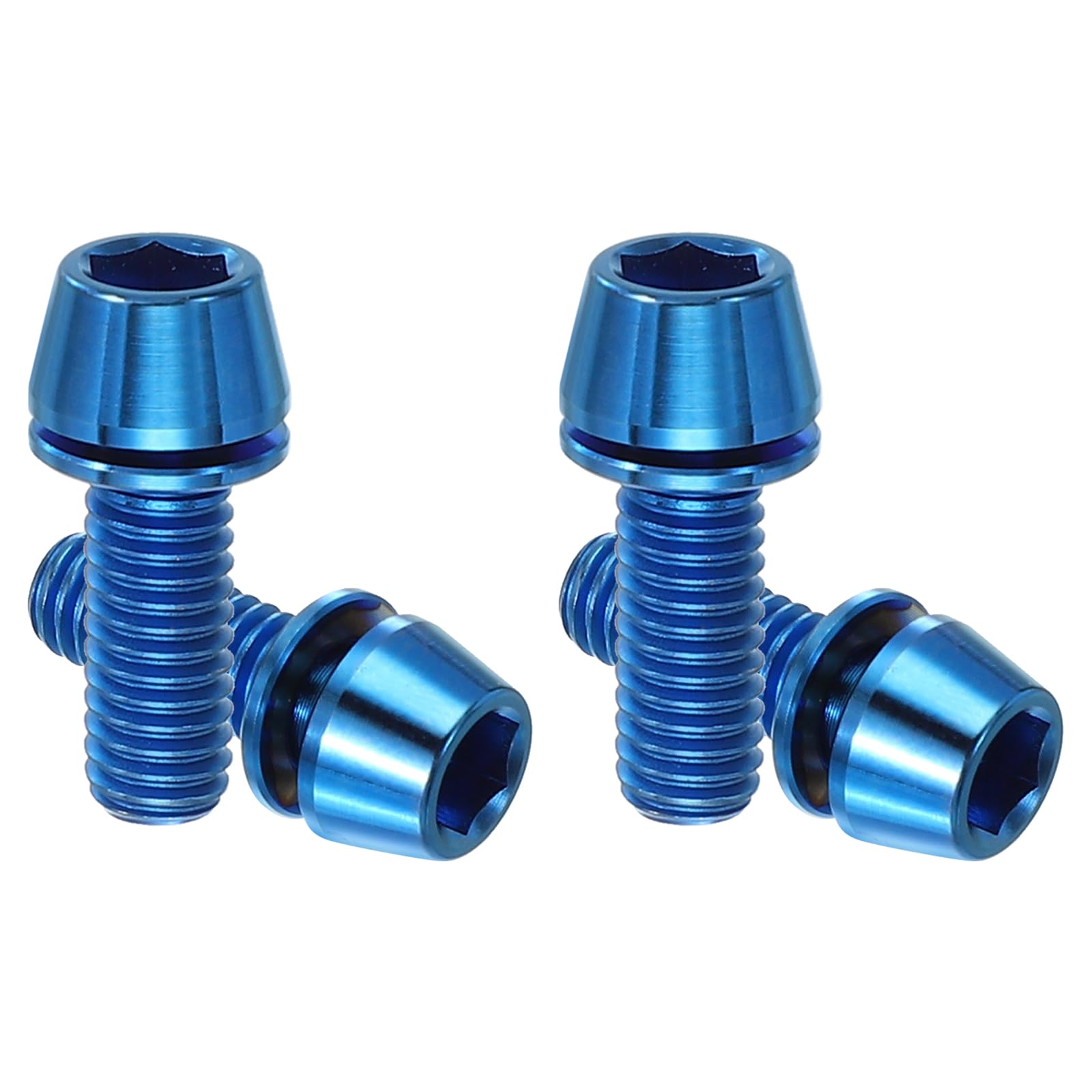 PATIKIL M6x16mm Titanium Bicycle Stem Bolt, 4 Pack Hex Tapered Head Bolt Mountain Bike Screw Replacement with Washer for Bicycle Stem Parts, Blue