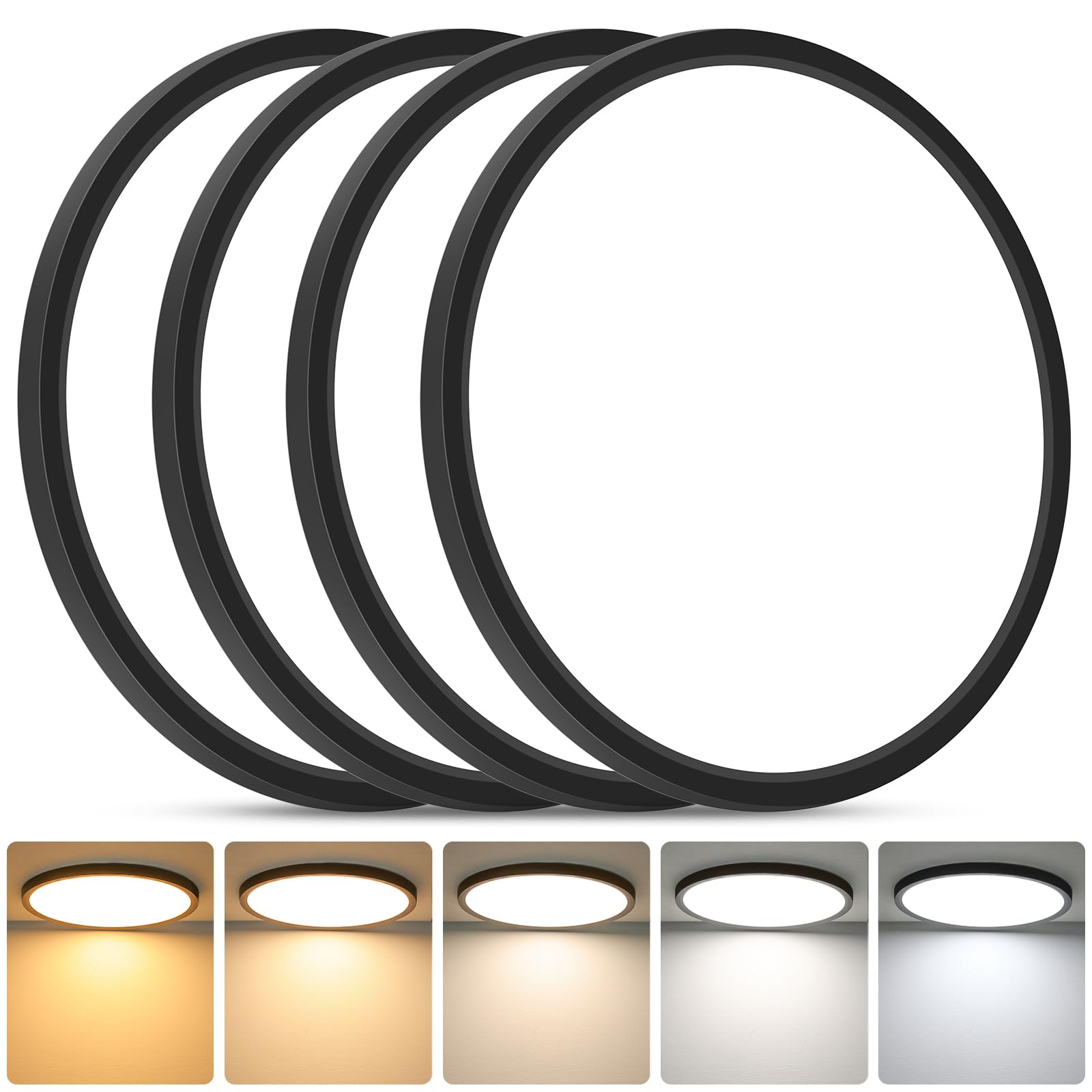 Photo 1 of Brightever Black LED Flush Mount Ceiling Light Fixture, 12 Inch 24W, Super Slim 0.67 Inch 3200LM LED Ceiling Lights, Dimmable & 2700K-6500K 5 Color in One Ceiling Lamp for Bedroom, Hallway, 4-Pack