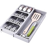 SOMIER Expandable Kitchen Drawer Organizer, Adjustable Cutlery Trays and Utensil Holder, Kitchen Drawer Dividers Storage for Silverware, Flatware, Knives, Spoons, Gray
