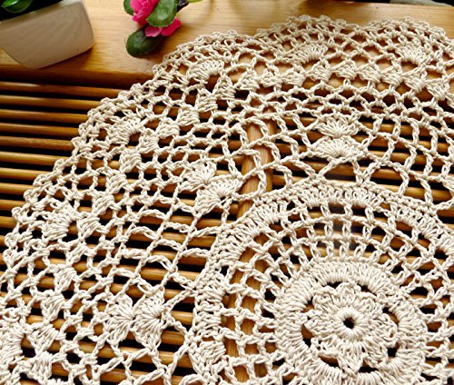 Laivigo New Handmade Crochet Cotton Lace Round Table Placemats Doilies Doily,2PCS,12 Inch,Beige
