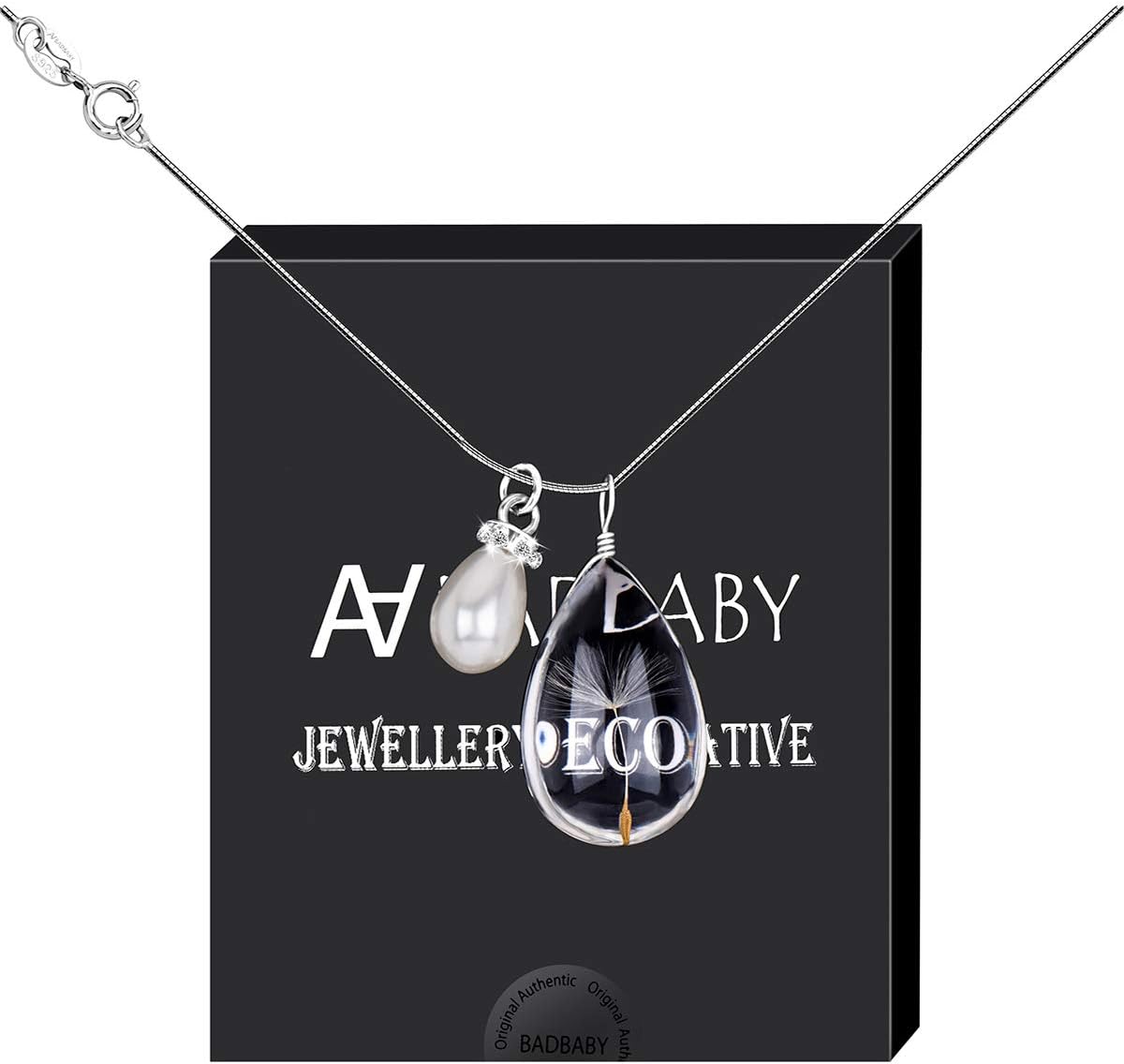 Dandelion Seed Pendant Wish Necklace with Crystal Pearl Charm on 18" Sterling Silver Chain