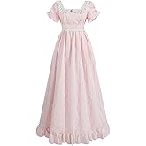 LTAKK Regency Dress Women Regency Costume Empire Waist Tea Party Victorian Gown with Pearl Brooch