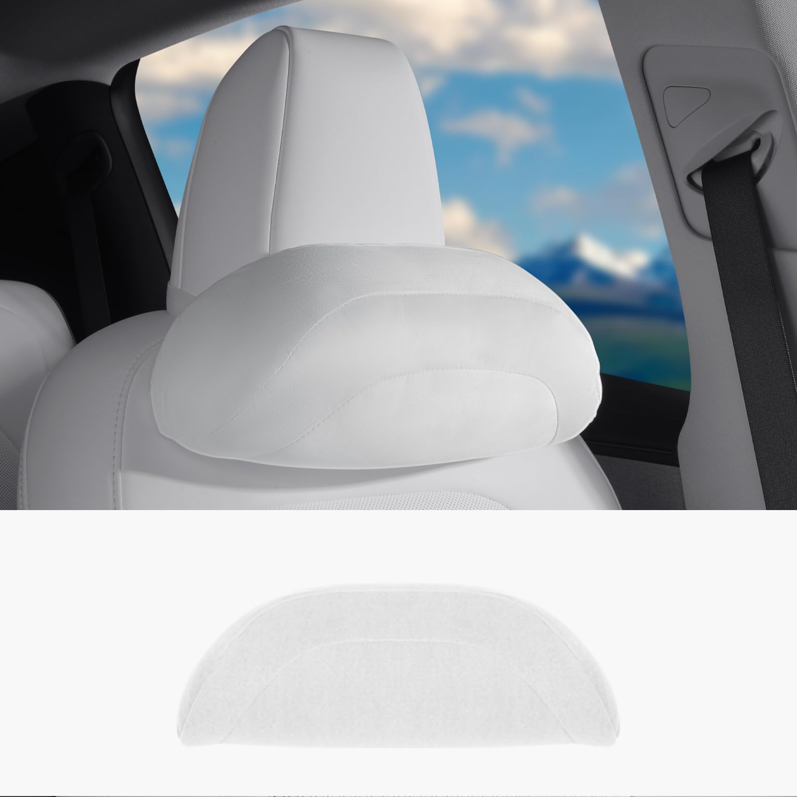 Photo 1 of Arcoche Soft car headrest for Model 3 Y S X Highland Juniper Accessories Complies with The Original OEM Factory Standards No Pressure no Odor Easy to Clean Pain Relief Car Neck Pillow 1pc White