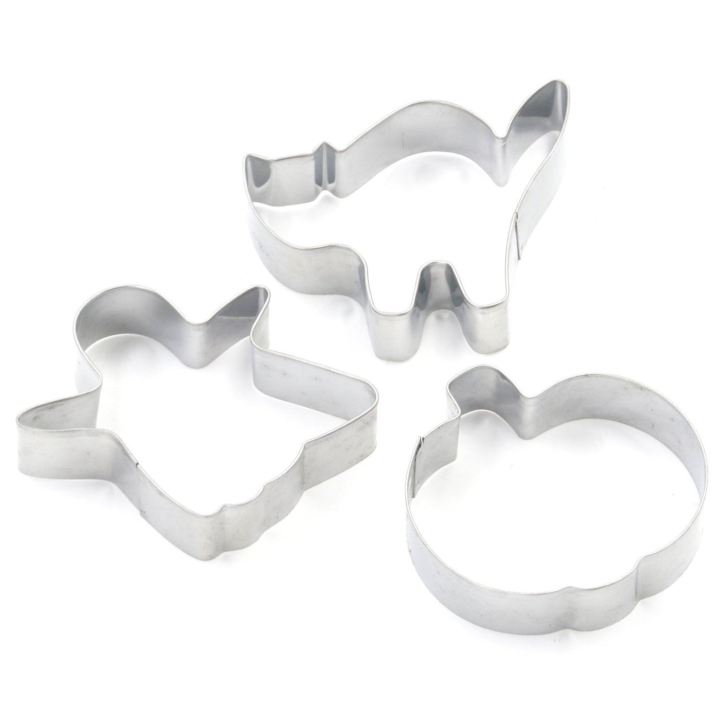 TRIXES 3 Piece Halloween Party Cookie Cutter Set - Pumpkin Ghost Cat Designs - Biscuit Pastry Fondant Making - Children's Crafts - Perfect for Dough Clay Cutting