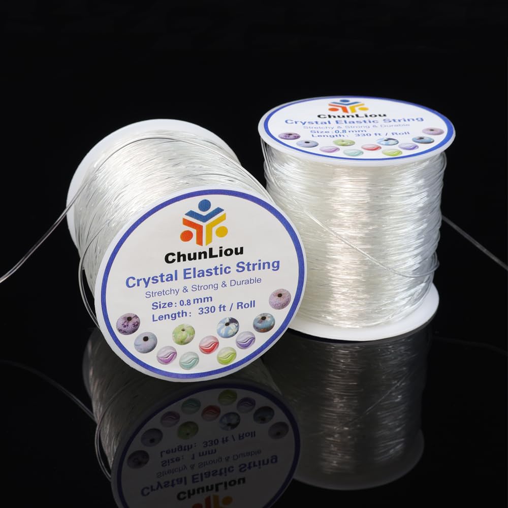 Photo 1 of 0.8 mm Stretchy Bracelet String, 2 Rolls of Crystal Clear Elastic Cord for Bracelets, Necklaces, Beading, and Jewelry Making (200 m)