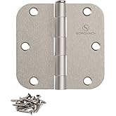 Door Hinges Satin Nickel 3.5 Inch Interior 3 1/2 Brushed Nickel Silver Door Hinges 5/8" Radius - 12 Pack