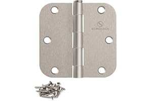 Door Hinges Satin Nickel 3.5 Inch Interior 3 1/2 Brushed Nickel Silver Door Hinges 5/8" Radius - 12 Pack