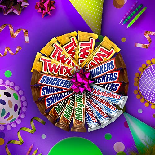 SNICKERS, TWIX, MILKY WAY & 3 MUSKETEERS INDIVIDUALLY WRAPPED VARIETY PACK FULL SIZE MILK CHOCOLATE CANDY BARS BULK ASSORTMENT, 33.31 OZ, 18 BARS