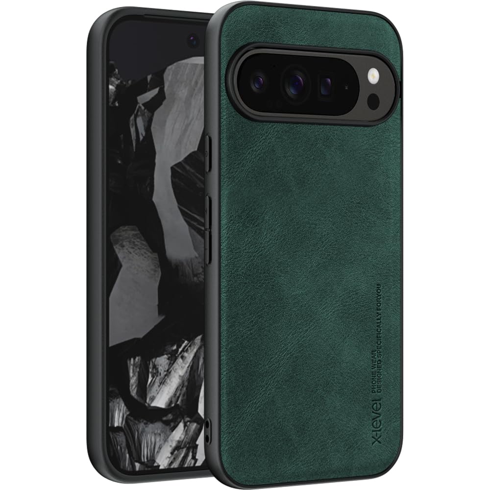 X-level for Google Pixel 9 Pro XL Case, [Earl 3 Series] PU Leather with Soft TPU Silicone Bumper Anti-Scratch Cover Shockproof Protective Phone Case Compatible with Pixel 9 Pro XL - Green