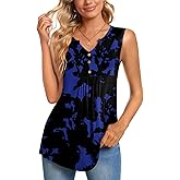 CATHY Womens Summer Sleeveless Tank Top V Neck Button Blouse Casual Pleated Basic Henley Shirts