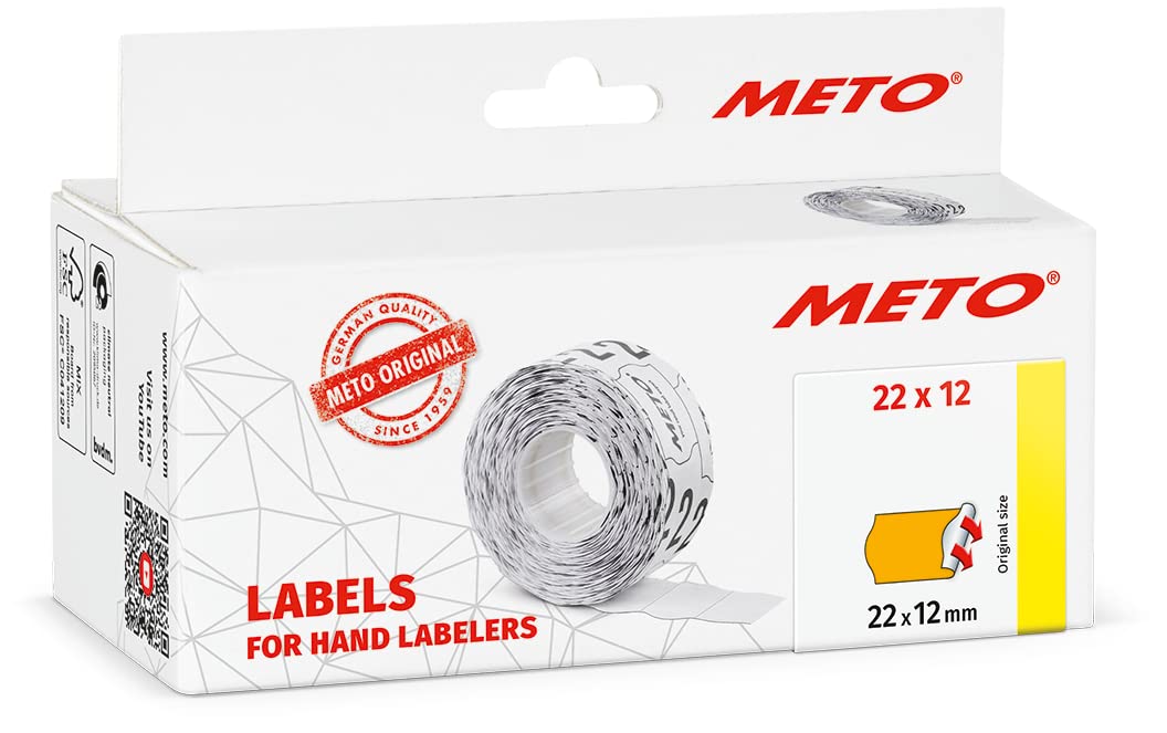 Meto Price Gun Labels (22×12 mm, Single-line, Fluorescent Orange, 6,000 Labels, Permanent, for METO, Contact, Sato, Avery, Tovel, Samark etc.)