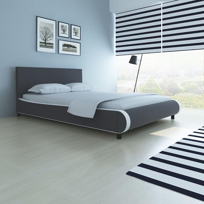 Furnituredeals Cama matrimonial Cama tapizada en Cuero Artificial 140 cm Gris Camas Amazon.es