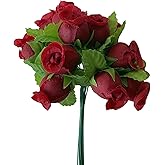 GiftWrap Etc. Burgundy Artificial Silk Flower Roses - 12 Mini Bouquets of 12 Rosebuds, 144 Rosebuds Total, Valentine's Day Decor, Wedding, Reception, Anniversary, Favors, Wreath, Bridal Shower, DIY