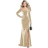 UMLXYER Velvet Formal Evening Dresses for Women Ruffle Sleeve V-Neck Wrap Waist New Year Eve Dress with Slit