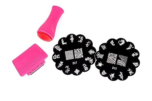 FAMEZA 2 Pcs Nail Art Stamping Steel Plate, 1 Stamper, 1 Scraper Complete Kit with New Unique Designs