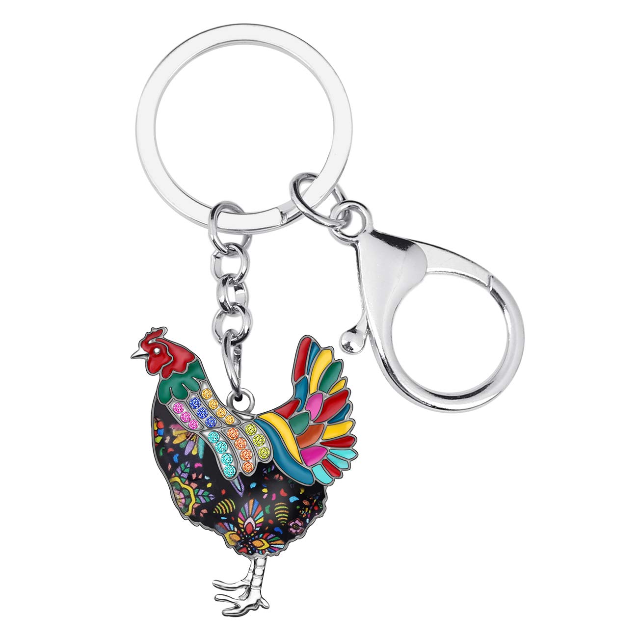 NEWEI Enamel Alloy Hen Chicken Keychain Keyrings for Women Girls Cute Chicken Gift (Multicolor)