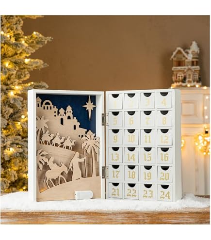 Calendario De Adviento De La Natividad De Madera - Cuenta Regresiva Para Jesús, Decoración Navideña