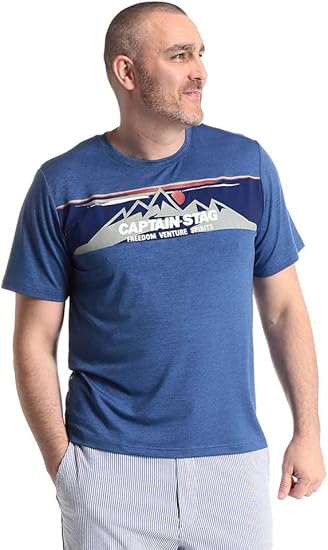 Amazon サカゼン Captain Stag 大きいサイズ メンズ 接触冷感 ロゴ マウンテンプリント クルーネック 半袖 Tシャツ Tシャツ カットソー 通販