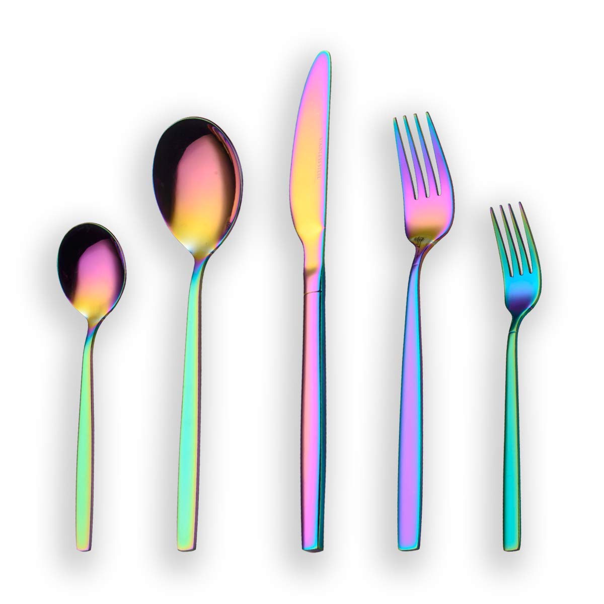 Berglander 30 Piece Titanium Rainbow Color Plated Stainless Steel Cutlery Set, 30 Pieces Colorful Flatware Set, Mutil Color Silverware Set Cutlery Sets, Service for 6 (Shiny Rainbow) — image 1