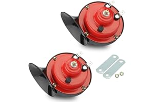 Sumjig Pack-2 Car Snail Air Horn, 12V 300DB Stereo Sound Super Loud Warning Modification Horn, ABS + Metal Mini Size Waterproof and Rust-proof Honking Horn, Universal for Cars Motorcycles (Red)