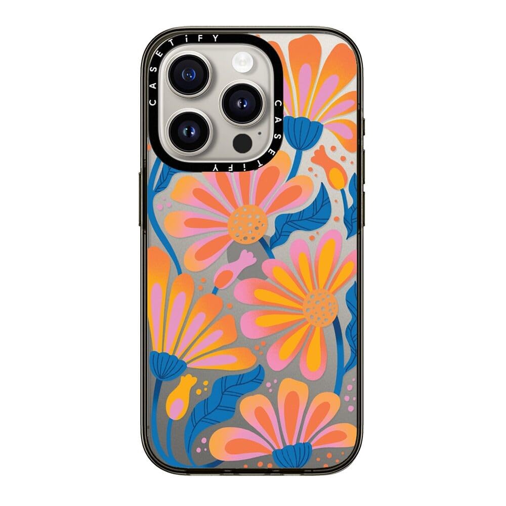CASETiFY Compact Case for iPhone 15 Pro [2X Military Grade Drop Tested / 4ft Drop Protection] - Lazy Daisy - Clear Black — image 1