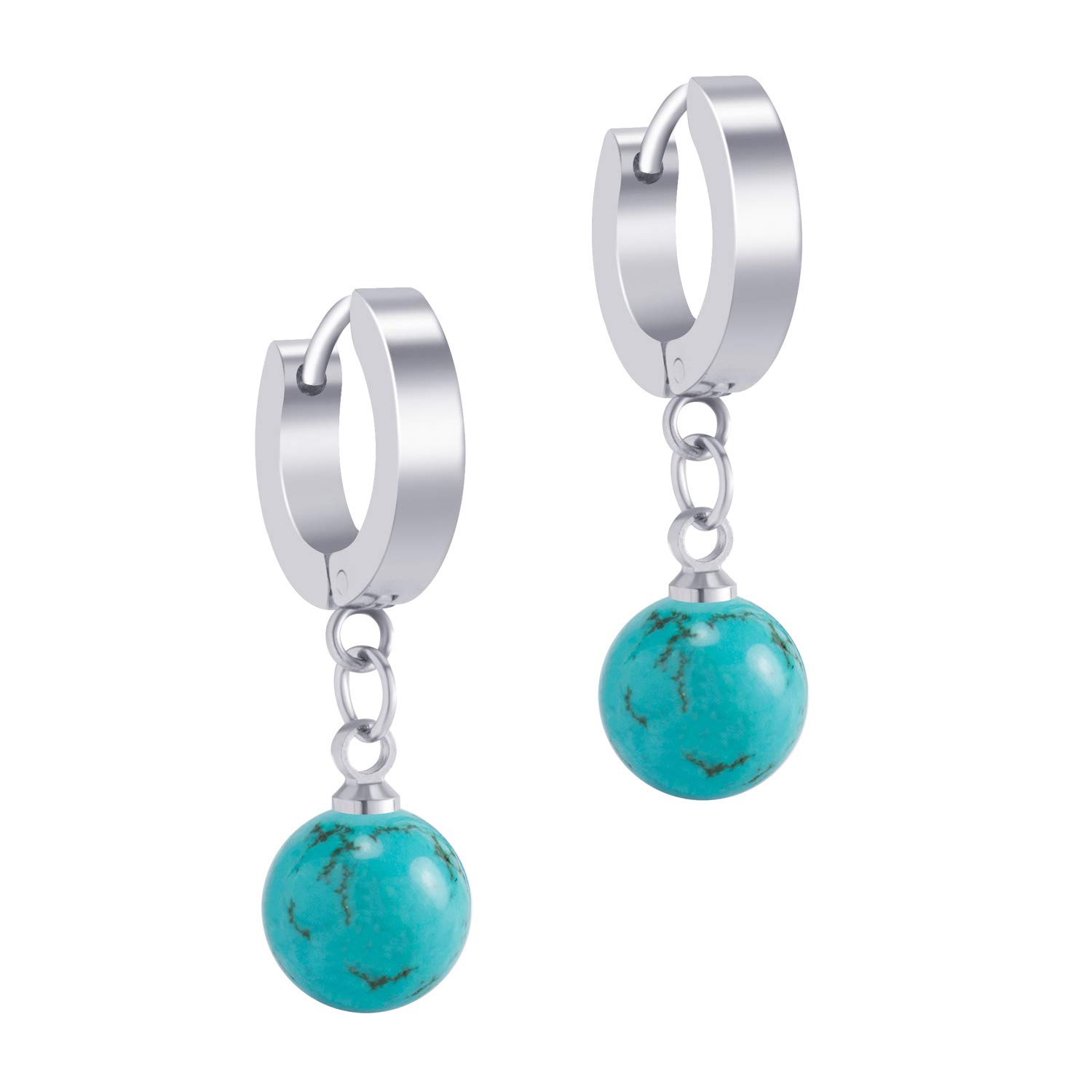 555Jewelry Stainless Steel Huggie Dangle Earrings, Cartilage Earring Dangle, Hoop Dangle Earrings for Women, Dainty Turquoise Drop Charm Hoops for Ladies, Silver