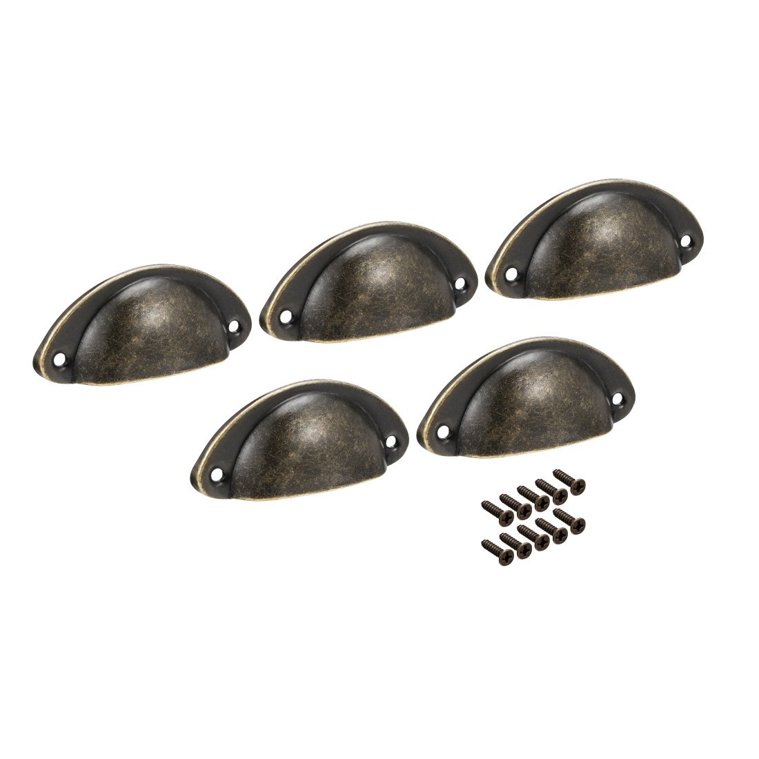 Sourcingmap Cup Pulls, Carbon Steel Shell Pull Handles Bronze Tone for Dresser Kitchen Cabinet Drawer, 3.19" Length 1.38" Width,5 Pack