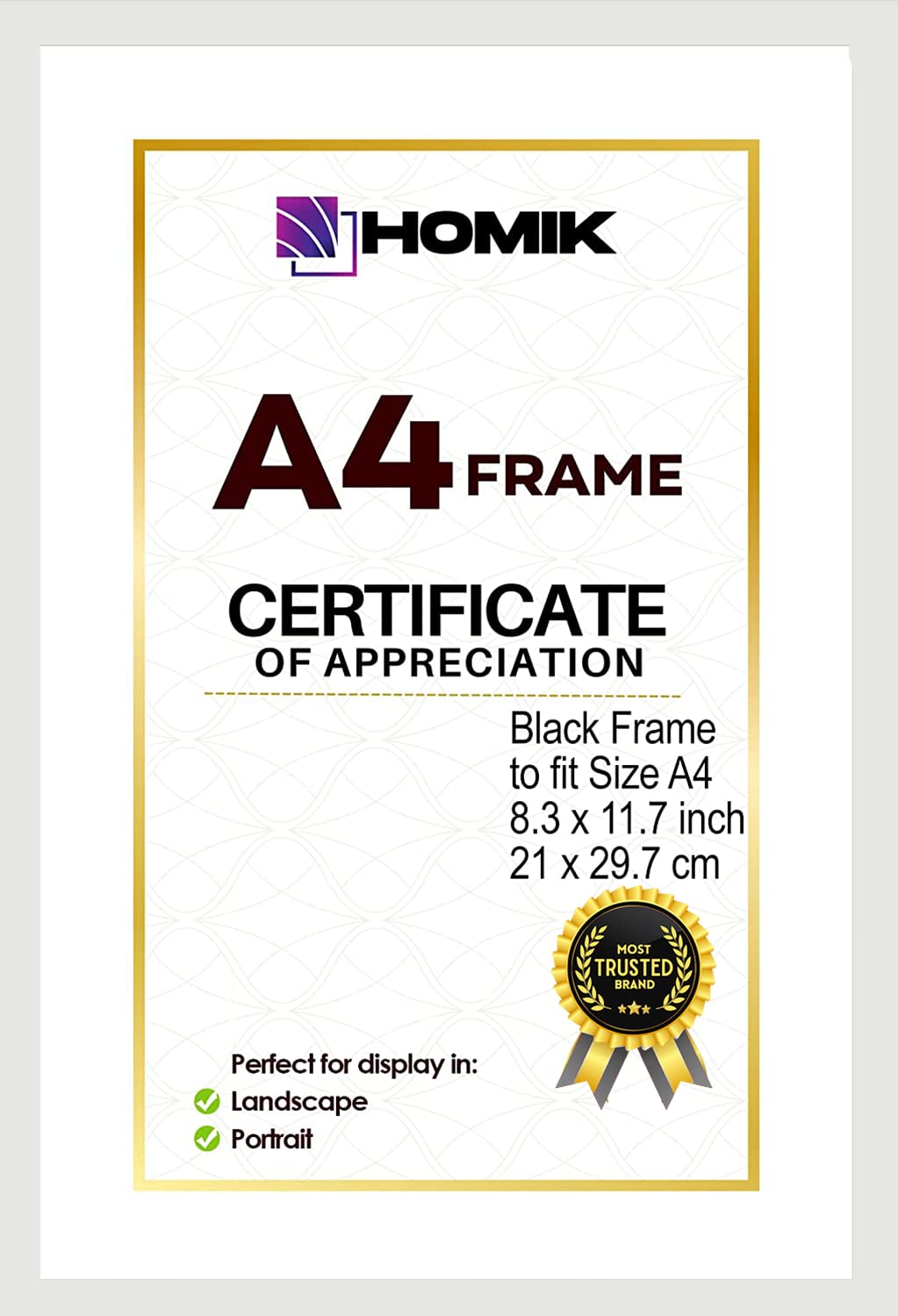 HOMIK A4 Picture Frames | A4 Frame with Acrylic Safety Glass A4 Photo Frame with Mount - Home Décor Photo Frame | Ideal For Gifting and Wall Hanging