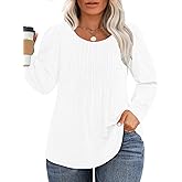 VISLILY Womens-Plus-Size-Dressy-Tops Trendy Puff Long Sleeve Shirts Cute Flowy Pleated Blouses Casual Crewneck Tunics XL-5XL