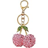 Chistepper Rhinestone Cherry Keychain Cute Sparkling Fruit Cherry Bag Charms for Handbag Purse