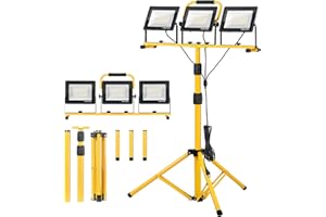 Zetunlo 21000Lumen LED Work Lights with Stand - 3 Head Portable Work Light with 16FT Cord - IP66 Waterproof Tripod Worklights for Outdoor Indoor Job Site Workshop Garage Construction Site Lighting