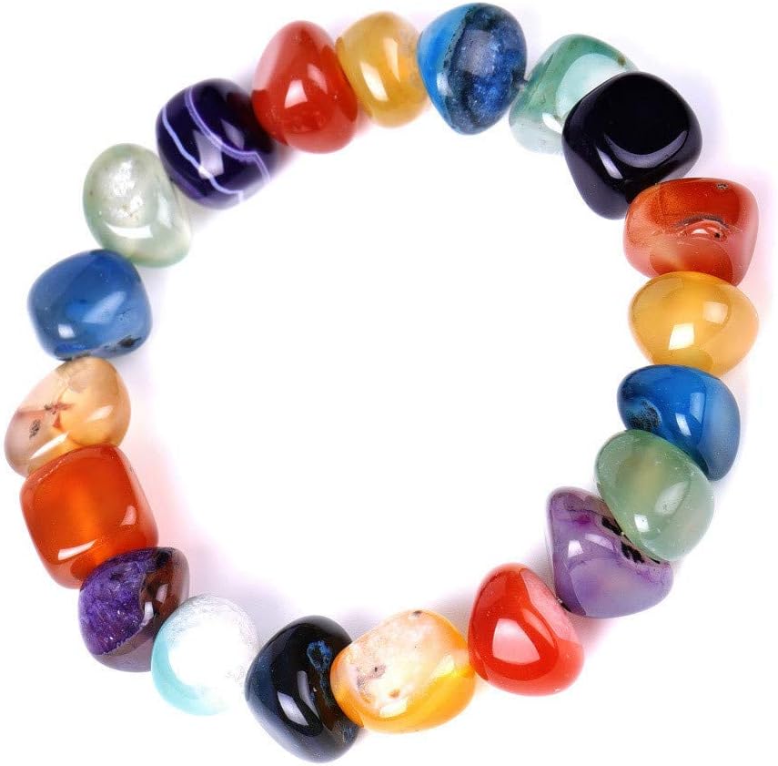 AIUIN 7 Chakra Gemstone Bracelet Colorful Ice Cracked Bracelet Bangle for Women