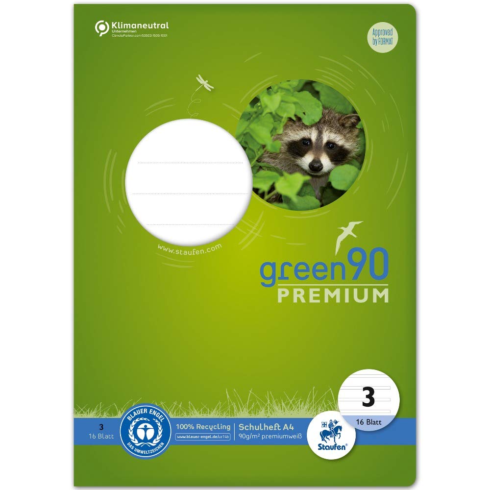Staufen 040782003 – Green notebook, ruling 3, DIN A4, 16 sheets, 90 g/m², 21 double lines, 1 piece.