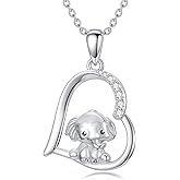 LWXIE Diamond Elephant Necklaces for Women 925 Sterling Silver Elephant Heart Pendant Necklace with Lab Grown Diamond Cute Animal Jewelry Gift for Mom Wife Girlfriend