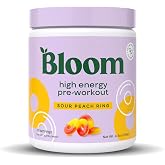 Bloom Nutrition Pre Workout Powder, Sour Peach Ring, 30 Servings | Beta Alanine, Ginseng and L Tyrosine for Amino Energy, Natural Caffeine from Green Tea Extract, Keto, Sugar Free Drink Mix