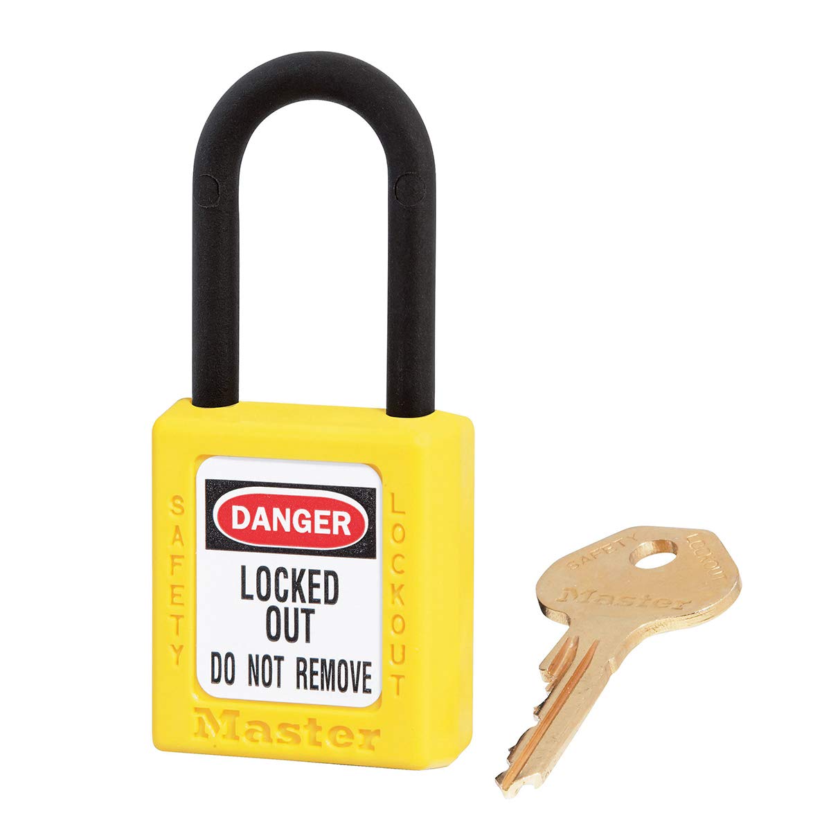 Master Lock Yellow Dielectric Zenex™ thermoplastic Safety Padlock, 38mm Wide with 38mm Tall Nylon Shackle, keyed Different