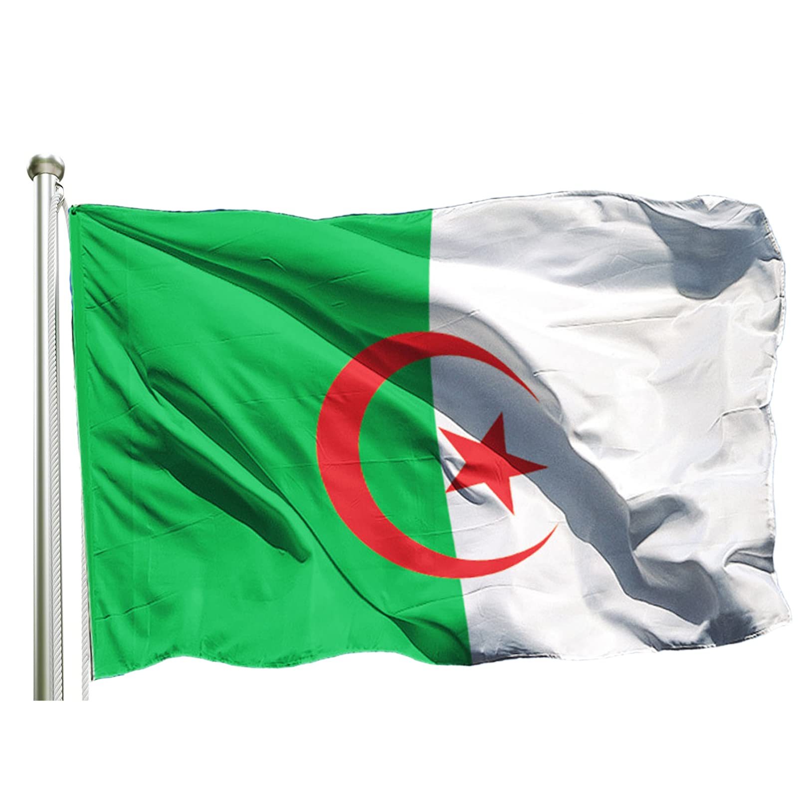 Cosymate Algeria National Flag Drapeau de l'Algérie Bandera de Argelia Algerian Football Flag 3x5ft with Brass Grommets, Vivid Color, UV Fade Resistant, Canvas Header, Double Stitched, 90x150cm — image 1