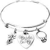 Bride To Be Jewelry Silver Expandable Charm Bracelet Adjustable Wire Bangle Engagement Gift Wedding Shower Bridal One Size Fits All Gift