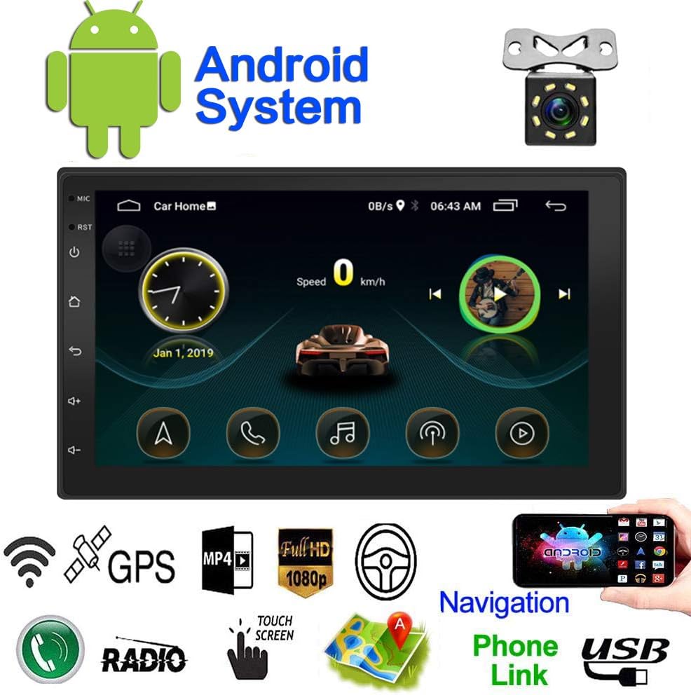 Double Din Android Car Navigation Stereo Standard 1G/16G Car Entertainment Multimedia Radio,WiFi/BT Tethering Internet, GPS (Android with GPS 1G)