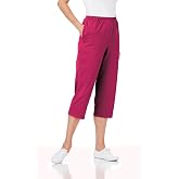 AmeriMark Women&rsquo;s Capri Pants with Side Pockets | Full Elastic Waist Pedal Pushers - Ladies 100% Cotton Pull-On Cropped Pants