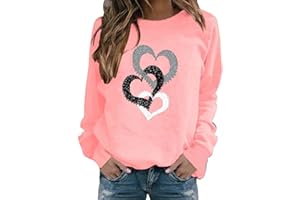 CHUOAND Sweatshirts for Women, Chain Love Print Casual Valentines Day Shirts Women Round Neck Long/Short Sleeve T Shirt