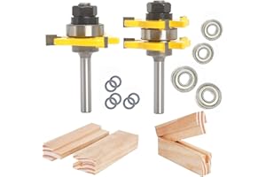 Sinoprotools Tongue and Groove Router Bits 1/4 Inch Shank, 1-3/4" Cutting Diameter, 3 Teeth T Shape Wood Milling Cutter, Tongue and Groove Router Bits for Joiner Woodworking