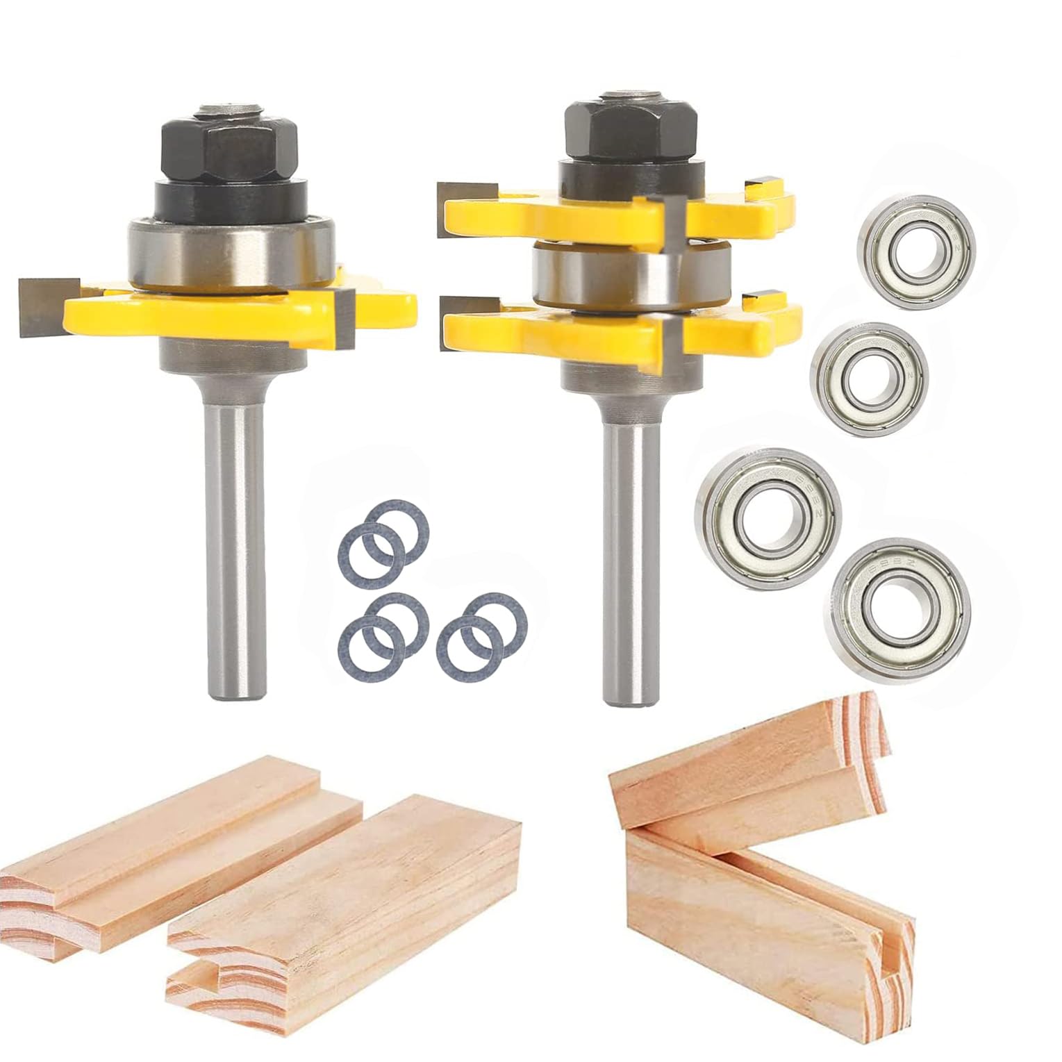 Sinoprotools 2Pcs Tongue and Groove Router Bit Set, 1/4" Shank Tongue and Groove Router Bits, 3 Teeth T Shape Jointing Router Bits,Wood Milling Cutter for Tongue&Groove Joints,Slots(1-3/4" Cut Dia.) โ image 1