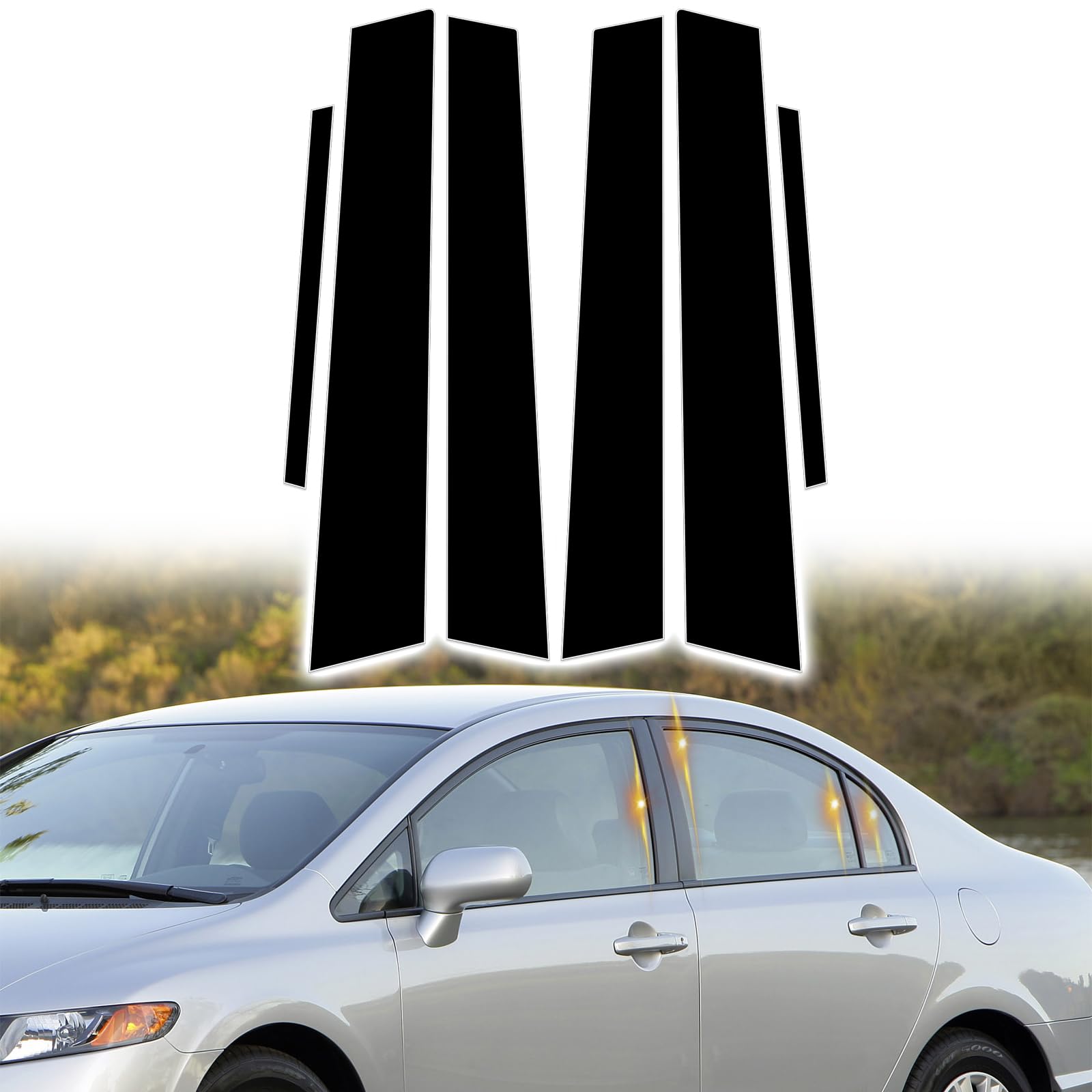 Photo 1 of AMSPRAC Car Door Window Pillar Posts Trim,Outer Pillar Post Panel Covers fit for Honda Civic 8th Gen Sedan 4Doors 2006 2007 2008 2009 2010 2011,Door Pillar Moldings Covers,Glossy Black 6PCS