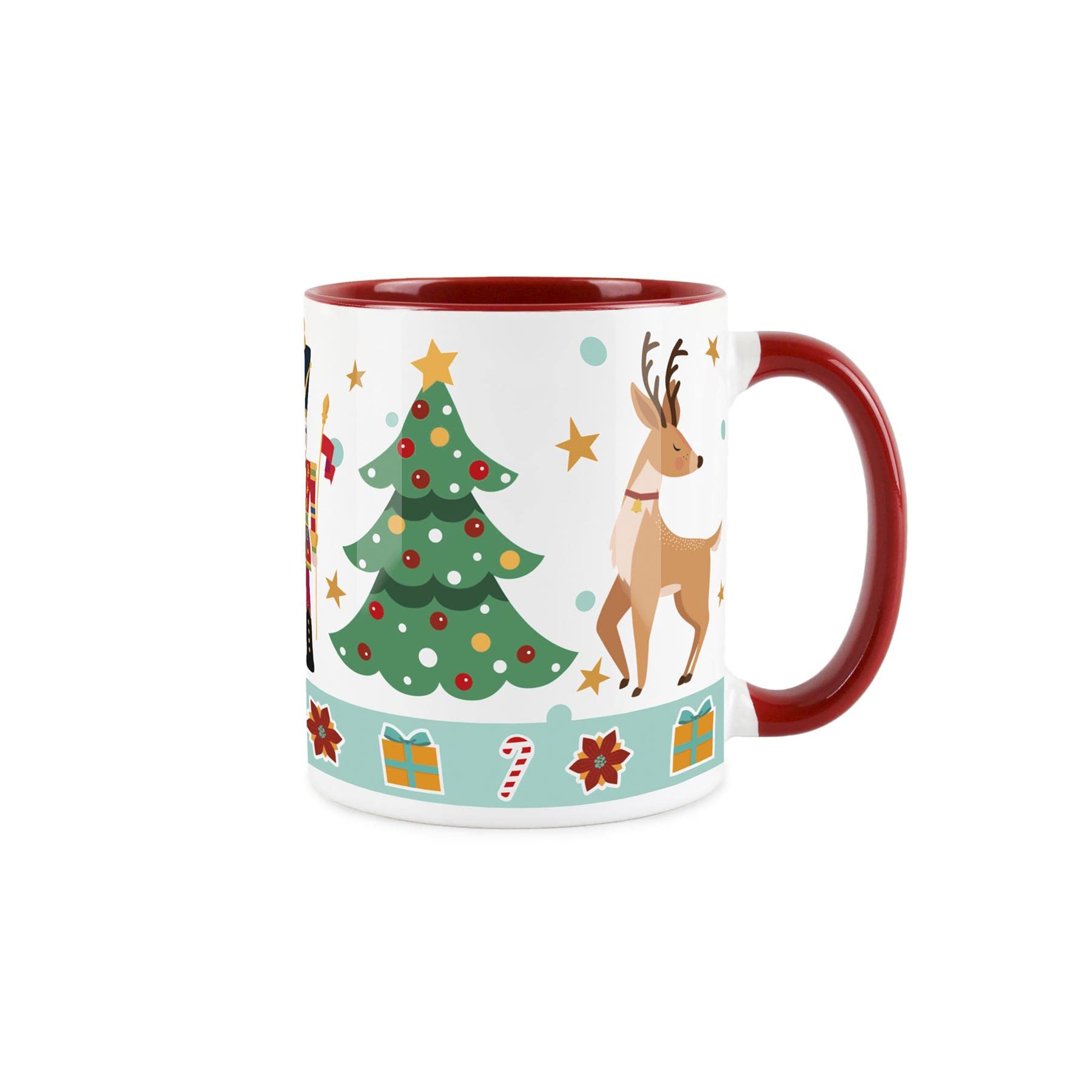 Nutcracker Suite Ballet Christmas Mug - White and Red Xmas Reindeer Festive Tea Coffee Gift Present
