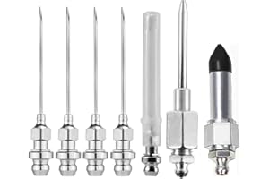 Grease Gun Accessory Set, 5pcs Grease Needle Nozzles 1 Grease Needle Dispenser with 1 Rubber Nipple Adapter Grease Injector N