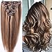 S-noilite Hair Extensions Clip in Human Hair 14 Inch Medium Brown to Dark Blonde Clip in Extensions 8PCS 120G Double Weft #4P27